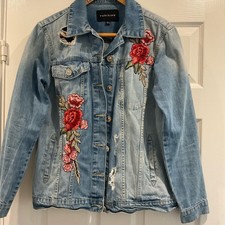 Hippy Bohemian Parisian Denim Jacket Floral AppliquÉ Slashes Size 12 Final Price