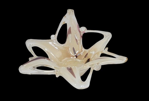 Vintage Murano Lavorazione Gold Maroon Art Glass Starfish Bowl Hand Blown 11”