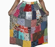 Multicolor Vintage Indian Rayon Patchwork Hippy Gypsy Boho Maxi Women Long Skirt