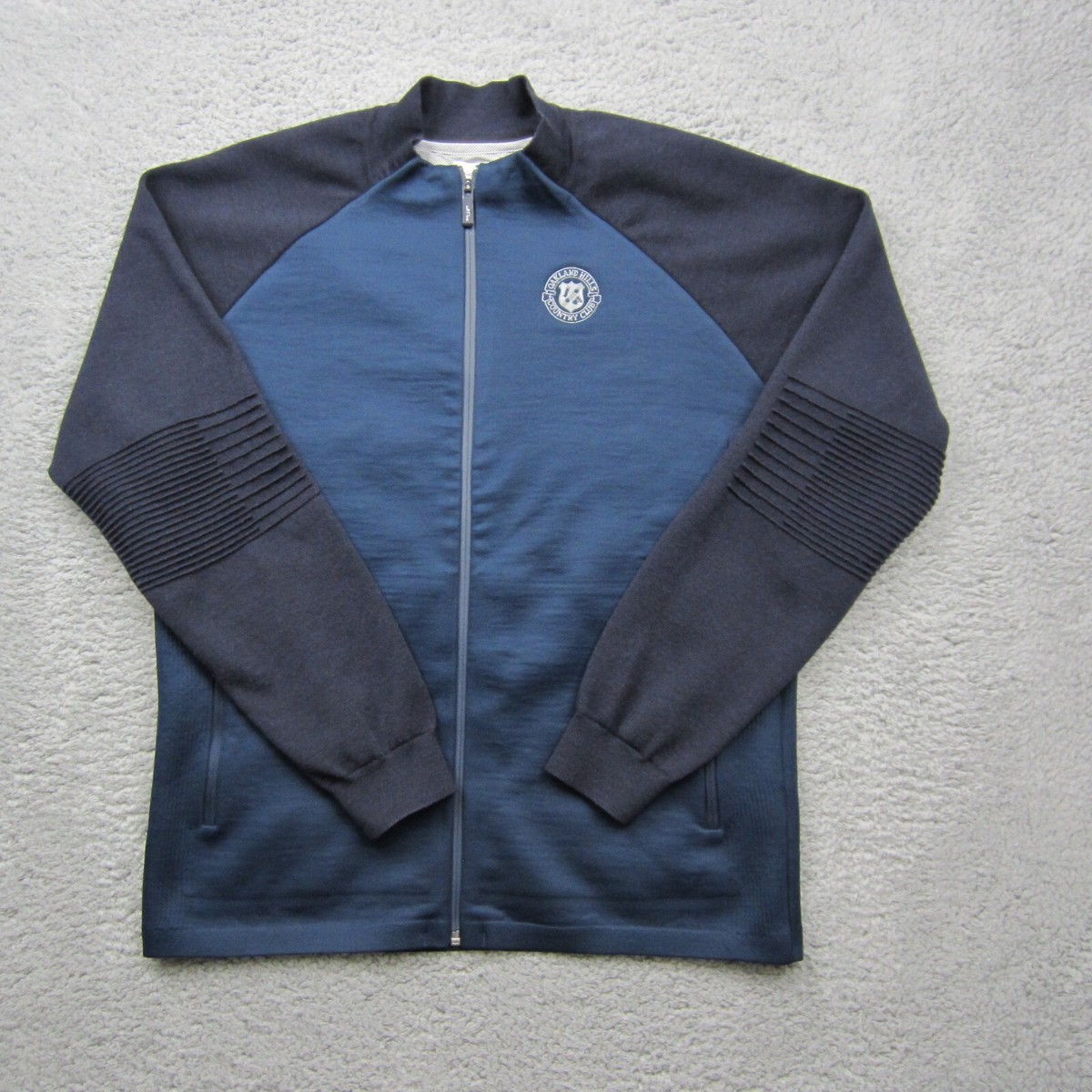 Adidas AdiPure Jacket Mens Medium Blue Bonded Hybrid Knit Golf Zip