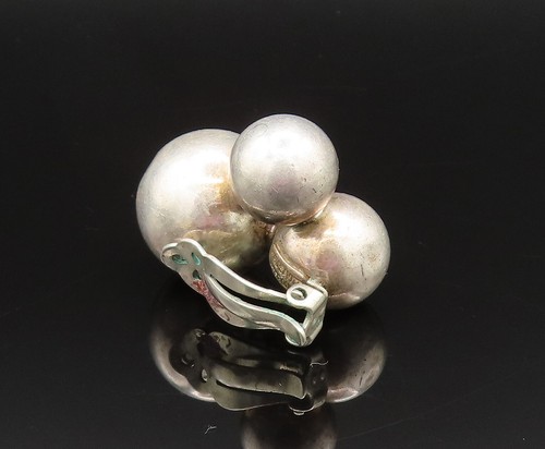 M&J SAVITT 925 Silver Vintage Triple Bead Ball Non Pierced Earrings EG11935 - Picture 4 of 9