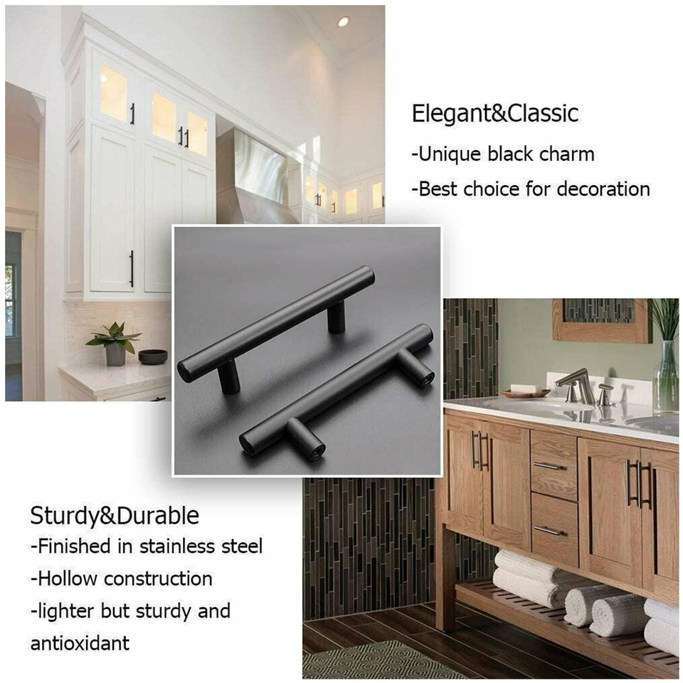 1100 Black Kitchen Pulls Stainless Steel Cupboard Drawer T Bar