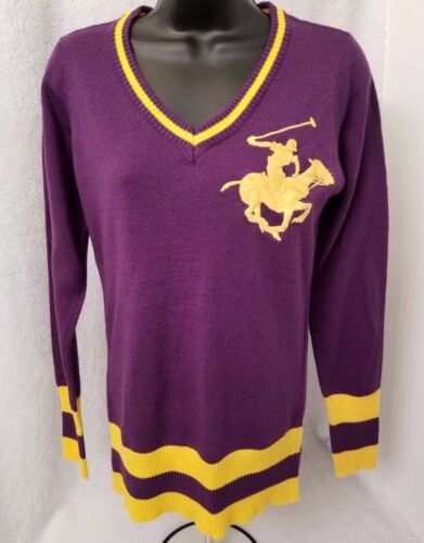 Beverly Hills Polo Club Womens Sweater Shirt Top Blouse Size XL Purple Yellow