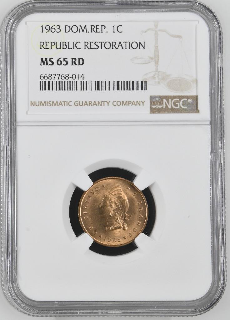 Dominican Republic 1 Centavo 1963 Republic Restoration NGC MS 65 RD