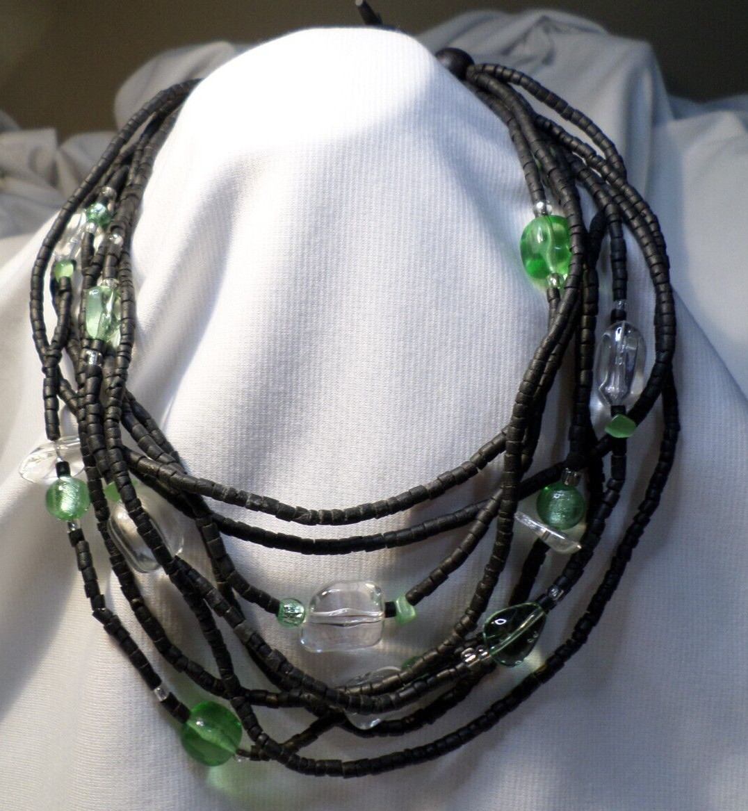 Black Coconut Shell Bead Multi Strand Necklace Wi… - image 1