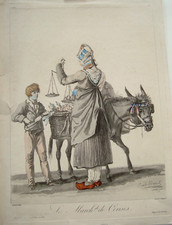 Kirschenmarkt La March de Cerises Esel Knabe H&auml;ndlerin Lithographie Vernet 1837