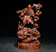 Chinese Antique Boxwood Sculpture Hand Carved Longevity Star Figure Statue Art