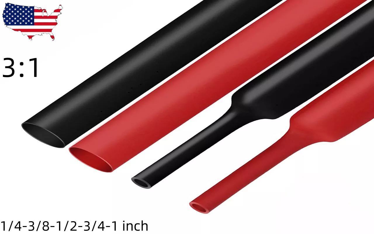 3:1 Ratio Heat Shrink Tubing Dual Wall Adhesive Lined Red Black Cable Wire Tube