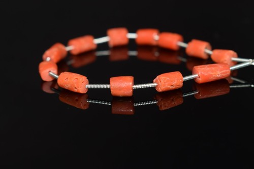 A+++ Orange Coral Tube Smooth Untreated Gemstone 6" Craft Making Loose Beads - Picture 1 of 9