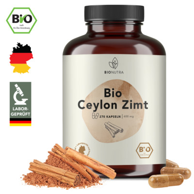 BIONUTRA  Ceylon Zimt Kapseln Bio (270 x 600 mg), deutsche Herstellung