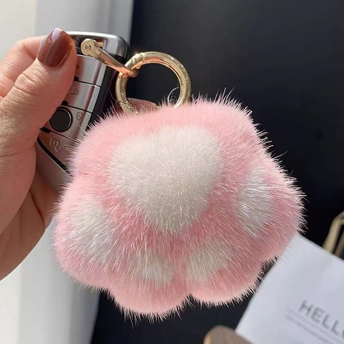 Pink Black Fluffy Cat Paw Keychain Hair Pompon le plus cher Pendant Car Key Ring Bag Decor