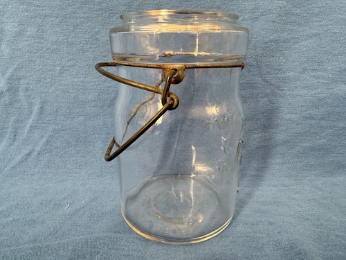 Vintage Pair of ATLAS E-Z SEAL Canning Glass Jars 5.5" tall Wire Bail w/ Lids - Picture 14 of 19