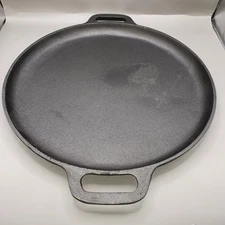 14” CAST IRON GRIDDLE PIZZA PAN W/ Handles & Directions Gray NEW