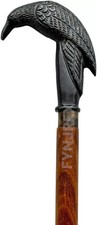 Vintage Victorian Black Antique Raven Crow Handle Wooden Walking Stick Cane Gift