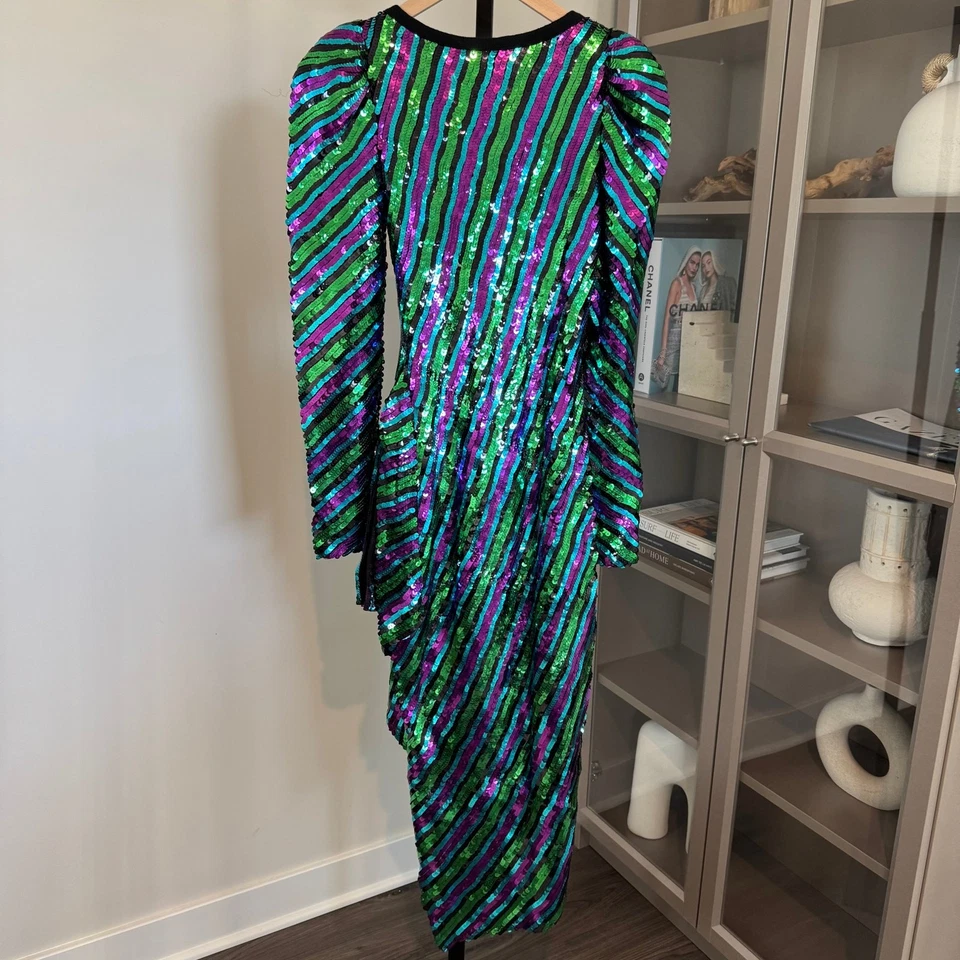 Vestido Marc Jacobs The Disco Lentejuelas NUEVO Multicolor Negro Verde Púrpura Deslumbrante 0 Foto 2 de 4