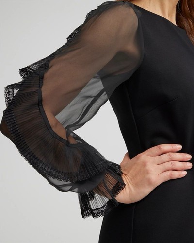Chico’s Black Ponte Chiffon Sleeve Dress Size 00 US 2 EUC - Picture 4 of 5