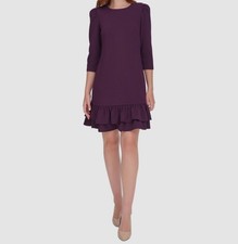 Tommy Hilfiger Women's Purple 3/4-Sleeve Ruffled Hem Dress Size 2