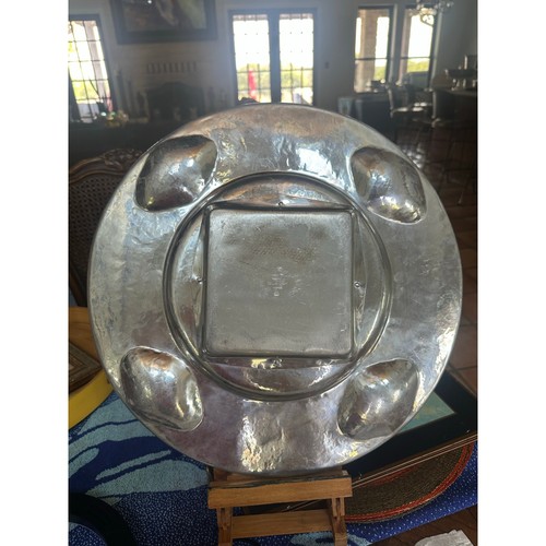 Cellini Craft 1930 Argental Handwrought Aluminum Tray w/ Beautiful Blue Tile - Picture 8 of 9