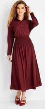Women's Collared Long Sleeve Smocked Midi Shirtdress - Future Collective Sz S