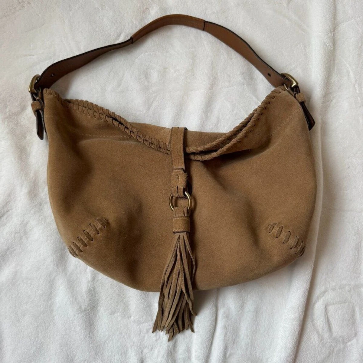 COACH Soho Suede Fringe Hobo Olive Brown