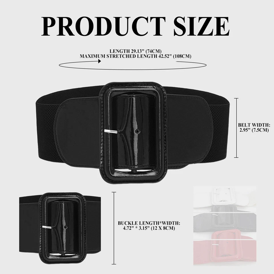 Cinturón elástico de gamuza para mujer 75 mm de ancho cinturón elástico vintage cinturón con hebilla gruesa Foto 2 de 4