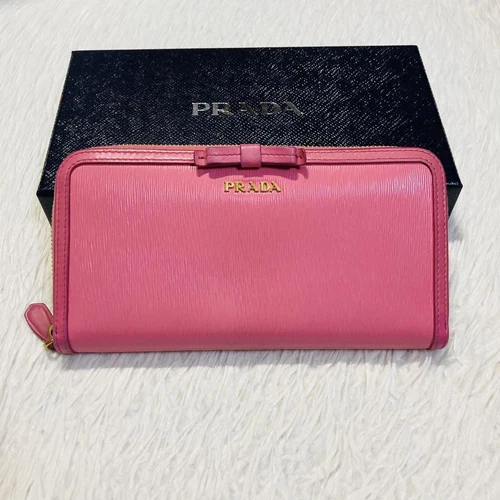 Prada Long Portefeuille Fermeture Éclair Ruban Rose Authentique
