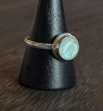 Sterling Silver Round Bezeled Rainbow Moonstone Ring Size 7.75 Small Chip