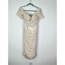 House of CB Carlotta Dress L Ivory Ruched Off Shoulder Corset Midi Cocktail