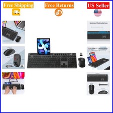 Wireless Keyboard Mouse Combo with Phone Tablet Holder, Grey, Ergonomic