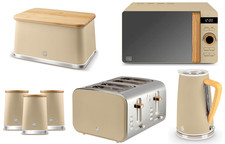 Swan Nordic Oatmeal Kettle Toaster Microwave Breadbin Canisters Kitchen Set