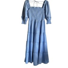 New~  Hill House Athena Nap Dress Blue/silver Thread Sz S