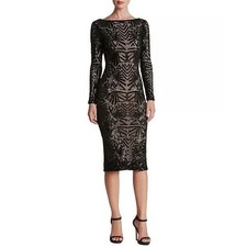 Dress The Population US 12/14 Emery Art Deco Black Sequin Long Sleeve Midi Dress
