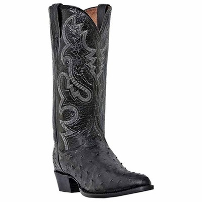 Dan Post Men's Tempe Ostrich Embroidered Round Toe Western Boots, Black