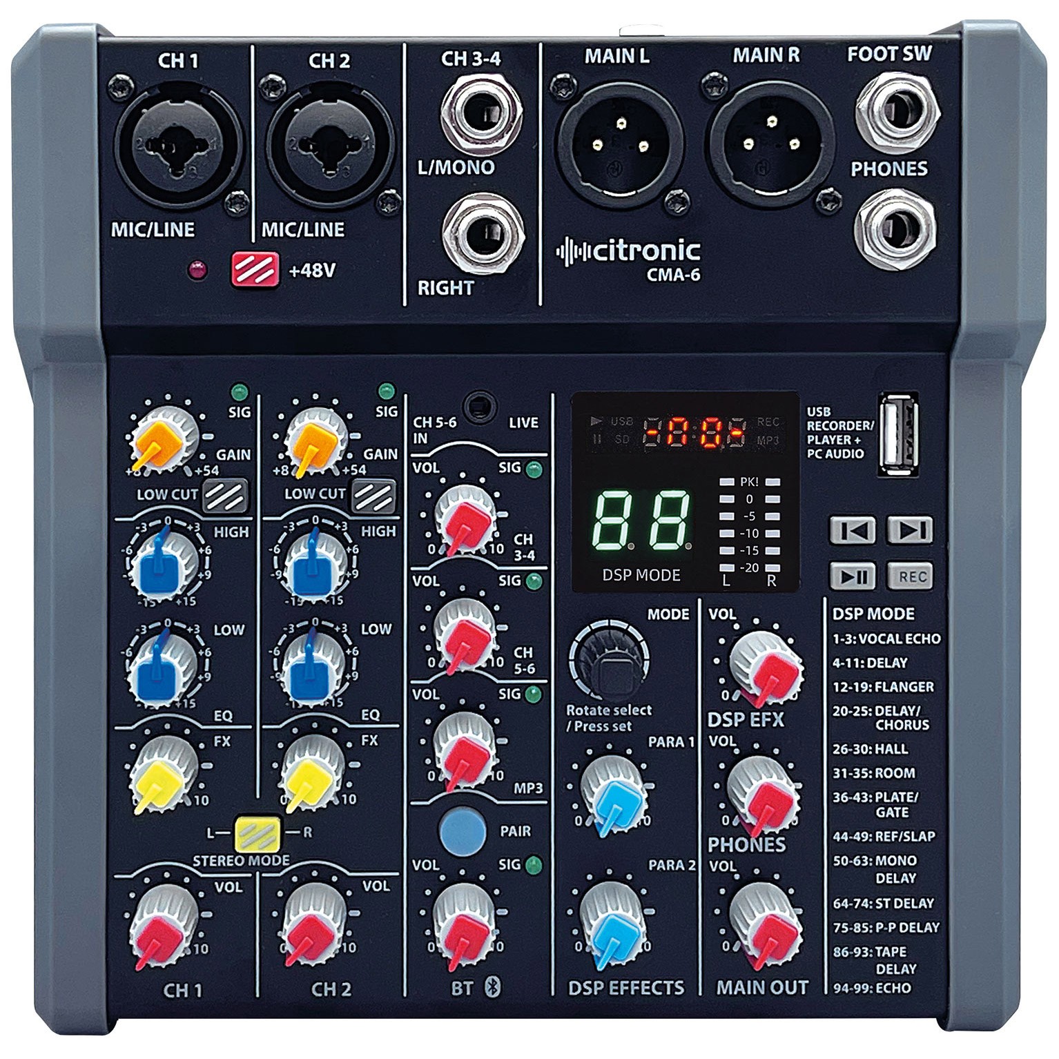 Citronic CMA-6 Compact Mixer with DSP FX and BT/USB (NEW)