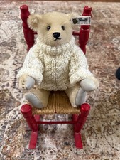 10" Vintage Steiff Margret Strong White Leather Paw Bear 0158/25 w Rocking Chair