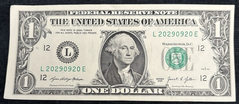 2021 San Francisco $1 Bill Trinary Sept. 20th 2029 Future Date Bookend 20’s Note