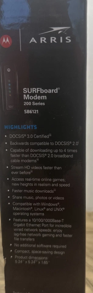MOTOROLA ARRIS SURFboard Modem 200 Series Model SB6121. BRAND NEW, SEALED - Image 4 of 4