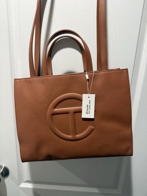 Authentic Telfar Small Brown Shopping Tote Bag Logo Double Handles