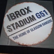 20cm  x 20 cm Metal Sign  Glasgow Rangers ROUND sign.