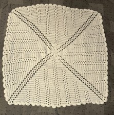 Vtg White Crochet Baby Blanket 31  x 31  Hand Made