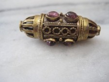 Tibetan Hand-made Brass Bell Bead w/ Amethyst...