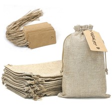 20 PCS 6x9 Inch Small Burlap Drawstring Gift Bag With Tags Wedding Party Craft