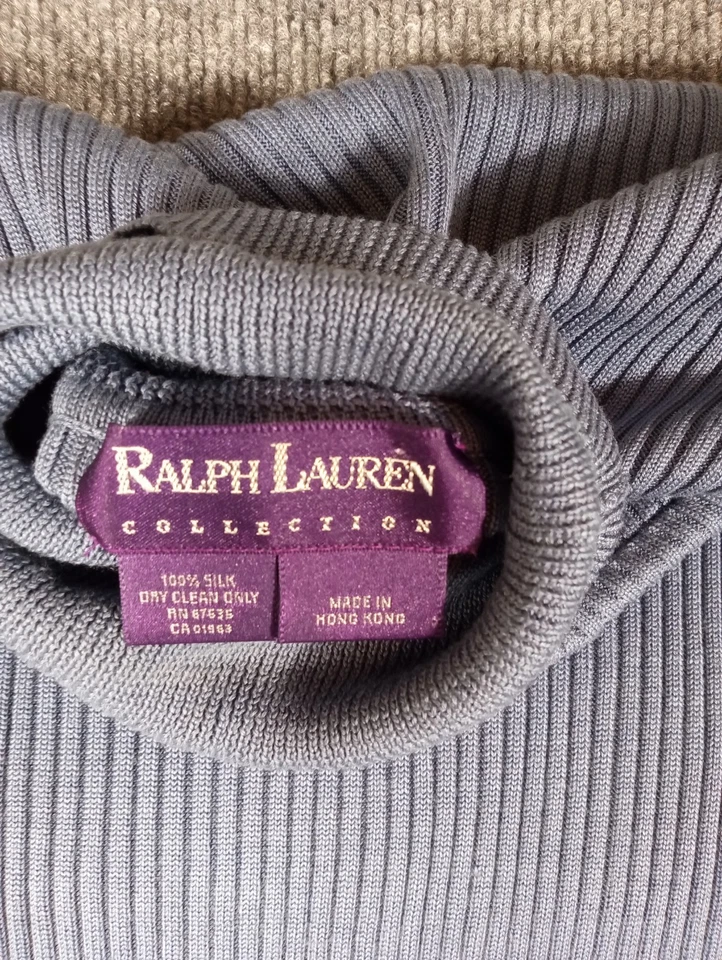Vintage Ralph Lauren Purple Label Blue Silk Turtleneck Rib Knit Sweater Size M - Image 2 of 4