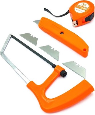 Hand Tool Set 1 Pc x Mini Hacksaw Hand Saw, 1 x Utility Knife 1 x 3 Mtr Tape