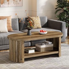 47.24-Inch Modern Wooden Oval Coffee Table with Storage Shelf for Living Room