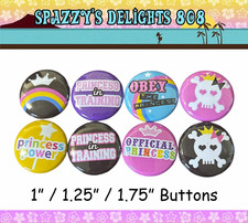 Spazzy's Delights 808 - Princess Theme Pinback Buttons 1" Set of 8