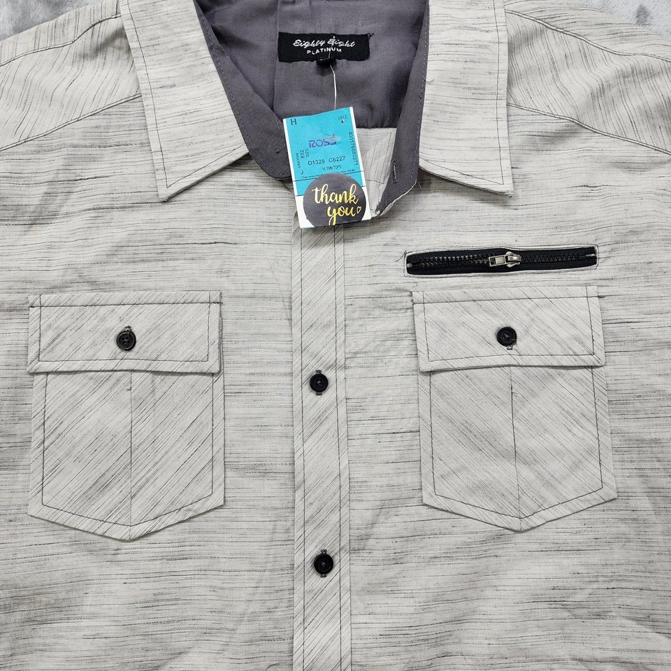 NEW Eighty Eight Platinum Shirt Mens XXL Gray Striped Cotton Button Up Roll Tab - Image 3 of 4