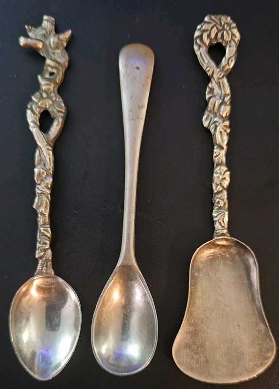 ITALY SOUVENIR SALT/SUGAR SCOOP MISSING LION+NAVADA SILVER D&A+CHERUB SPOONS