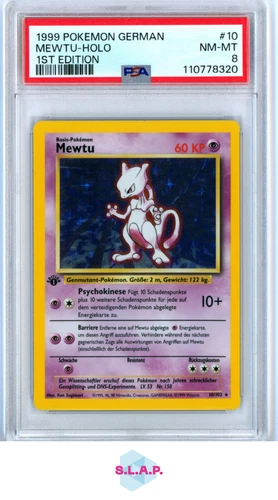 MEWTWO HOLO POKEMON #10 1999 1ST EDITION NM-MT GERMAN PSA 8