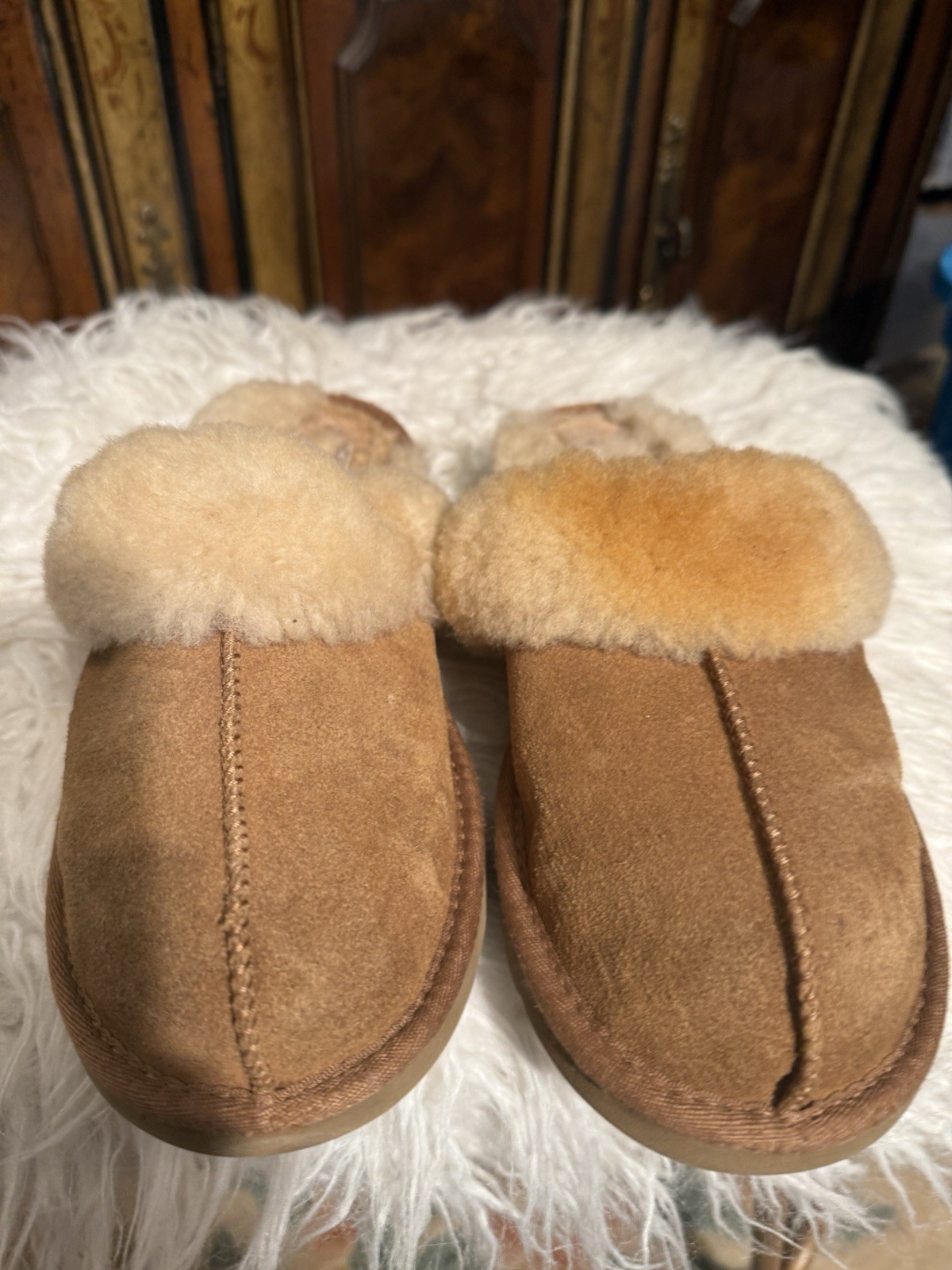 UGG Scuffette Womens Shearling House Shoes Slippers Chestnut Tan Size 7 Womens-image